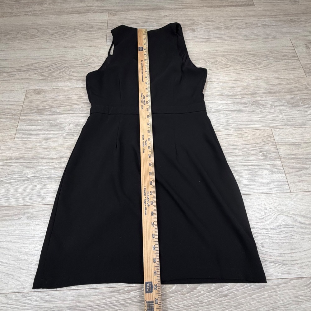 DO+BE Black Asymmetrical Cutout Sleeveless Mini Dress Gold Zipper Size Medium - Picture 9 of 10